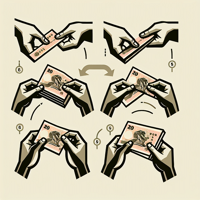 Hands carefully folding a Thai Baht note