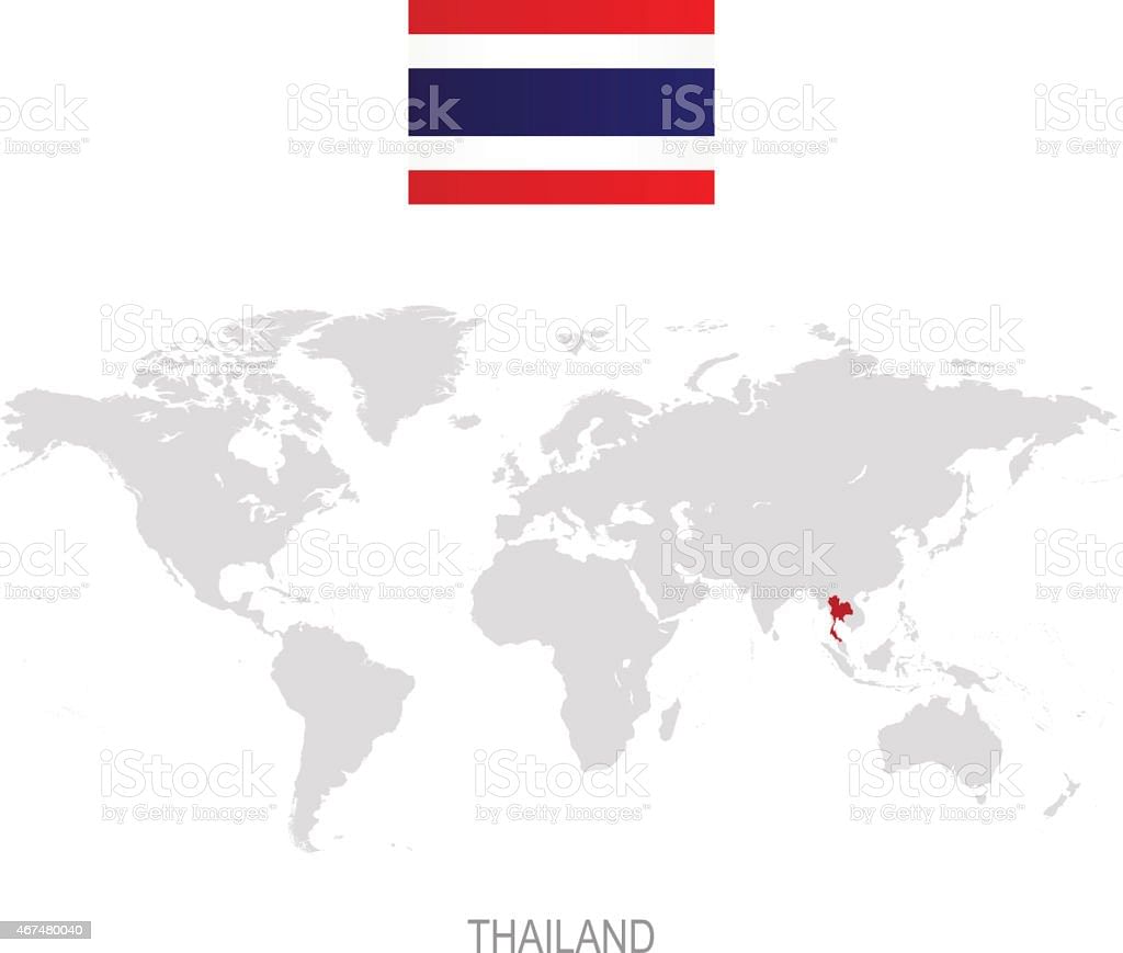 Thailand flag pinpointed on a global map, symbolizing its international presence