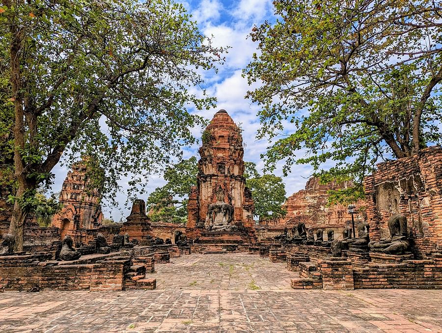 Panoramic view of ancient ruins in Ayutthaya, Thailand